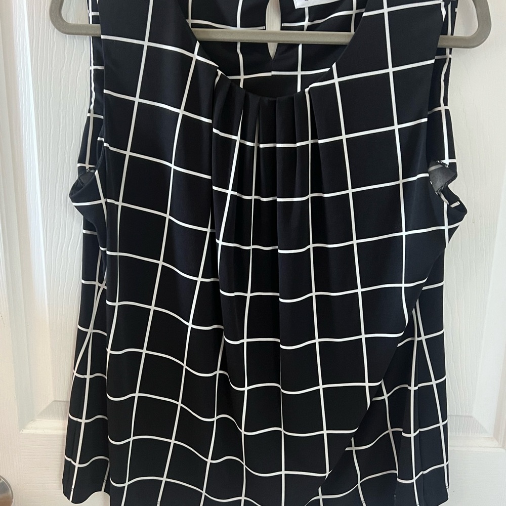 Calvin Klein Black and White Checkered Blouse